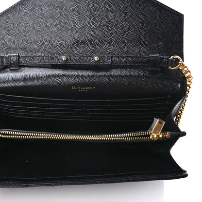 Saint Laurent Grain De Poudre Matelasse Chevron Monogram Chain Wallet Black 5 of 8