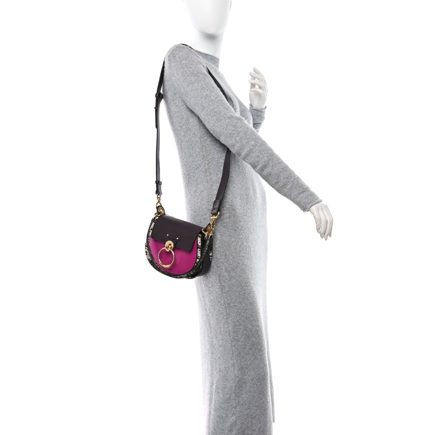 Chloe Calfskin Lizard Embossed Small Tess Bag Black Raisin 2 of 9