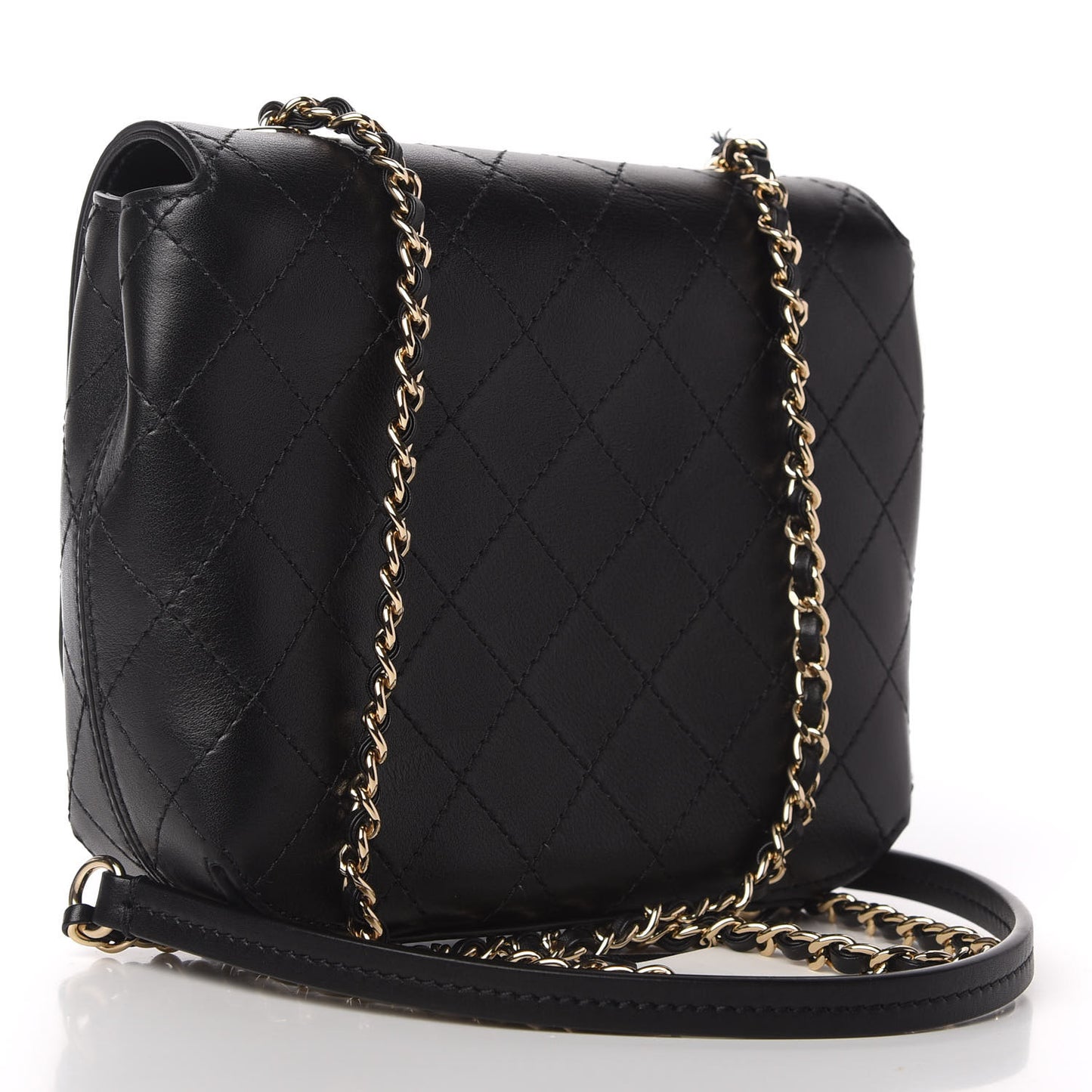 Calfskin Stitched Small Covered CC Flap Bag Black