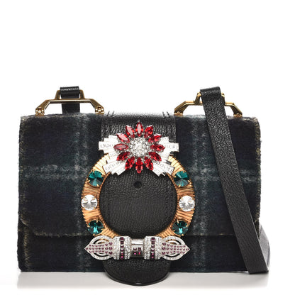 Miu Miu Wool Plaid Crystal Embellished Shoulder Bag Blue 1 of 7