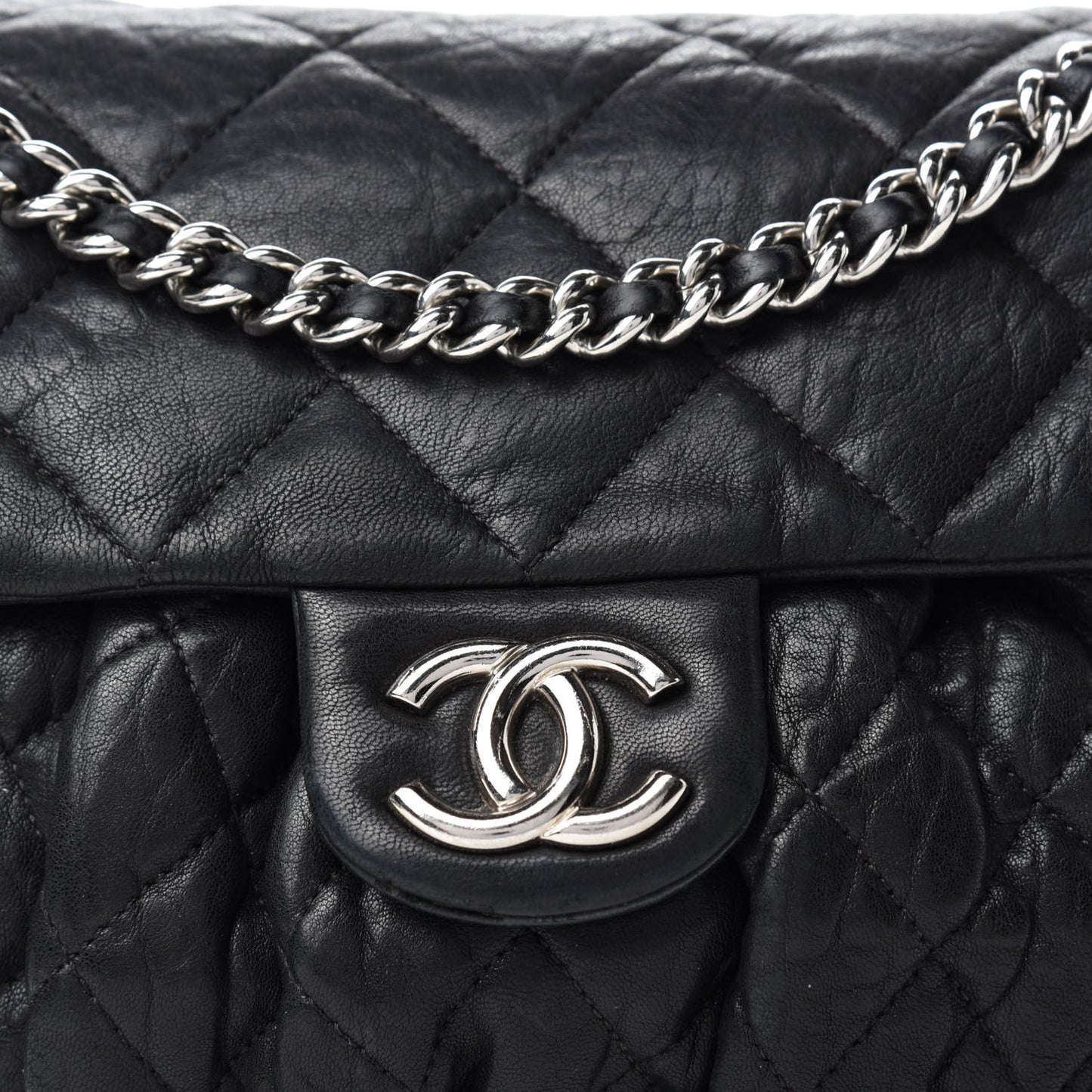 Washed Lambskin Quilted Medium Chain Around Messenger Black
