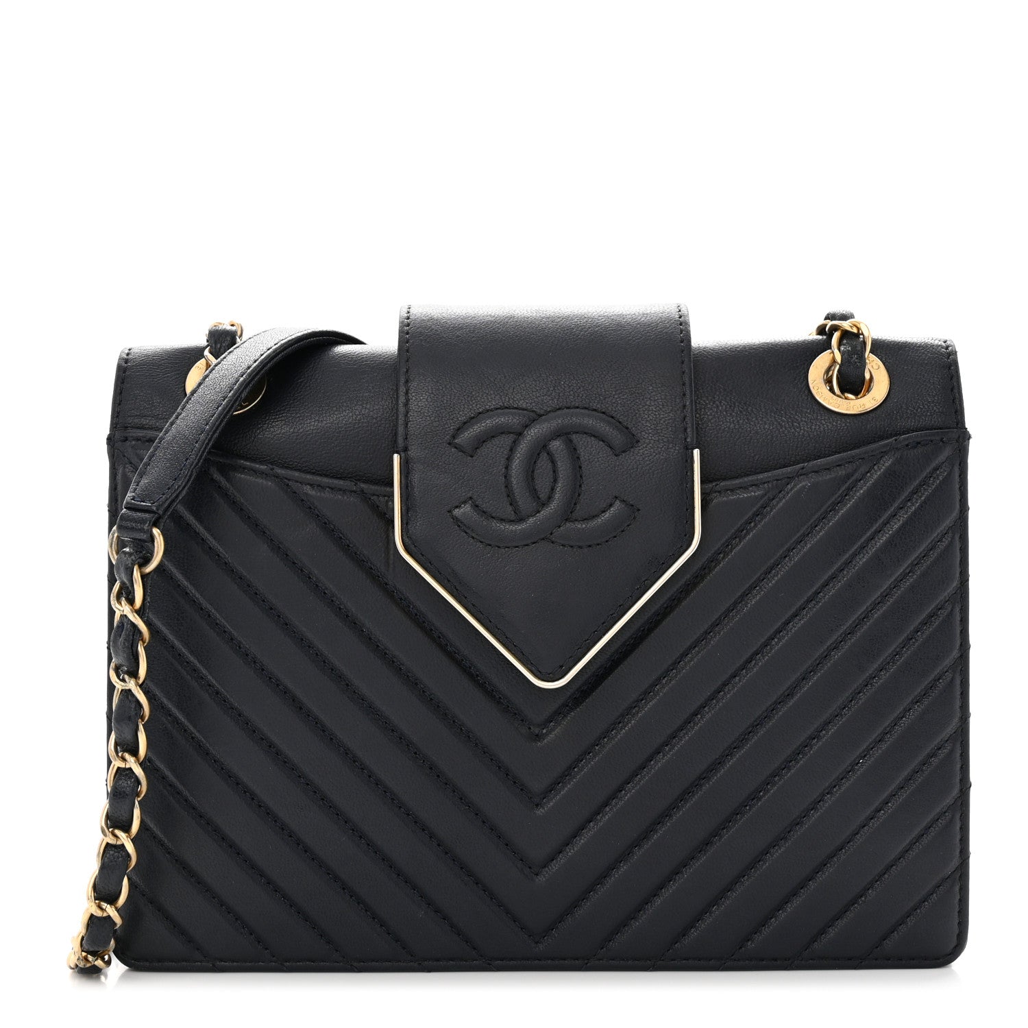 Chanel Shiny Sheepskin Chevron Quilted Collar and Tie Flap Black 1 of 10