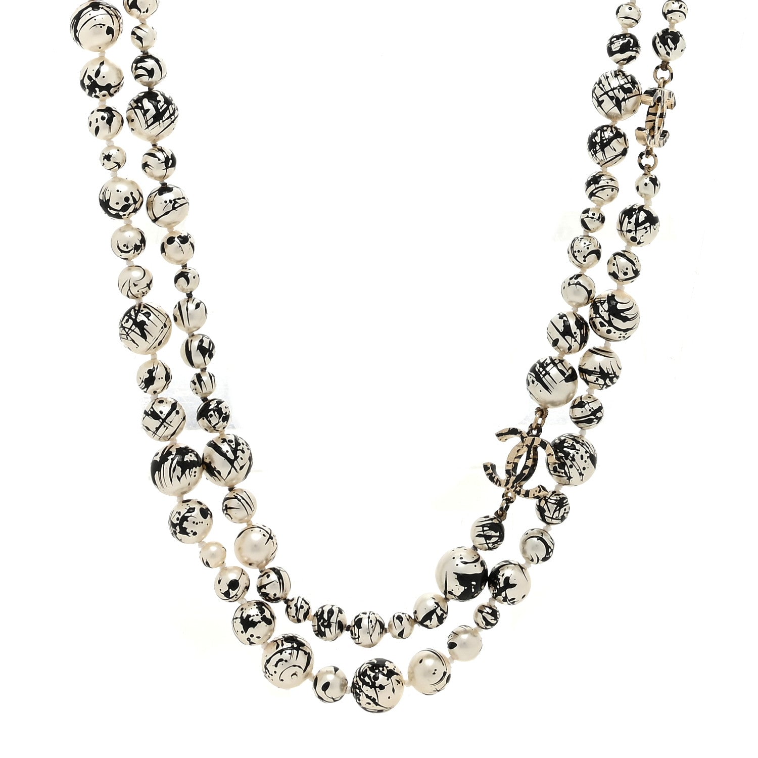 Chanel Pearl CC Graffiti Long Necklace Black Gold 1 of 3