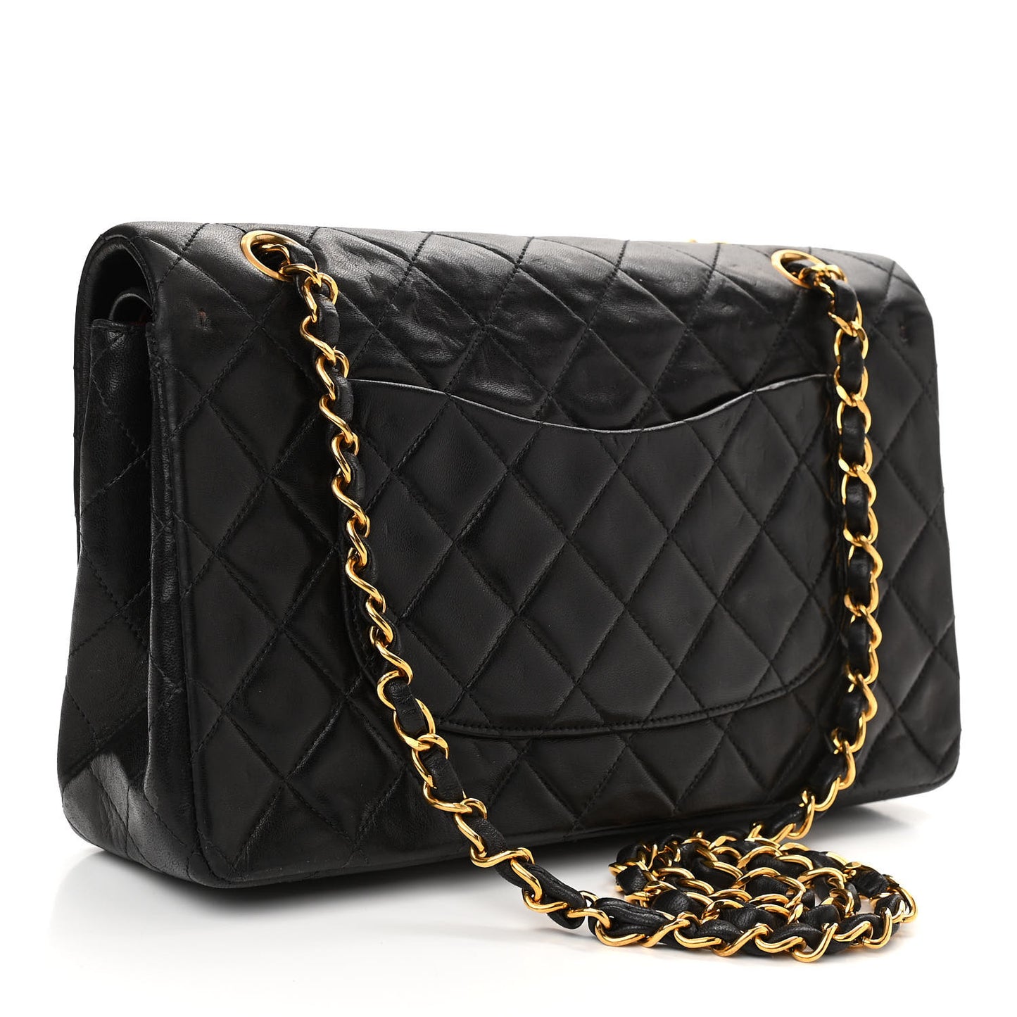 Lambskin Quilted Medium Double Flap Black