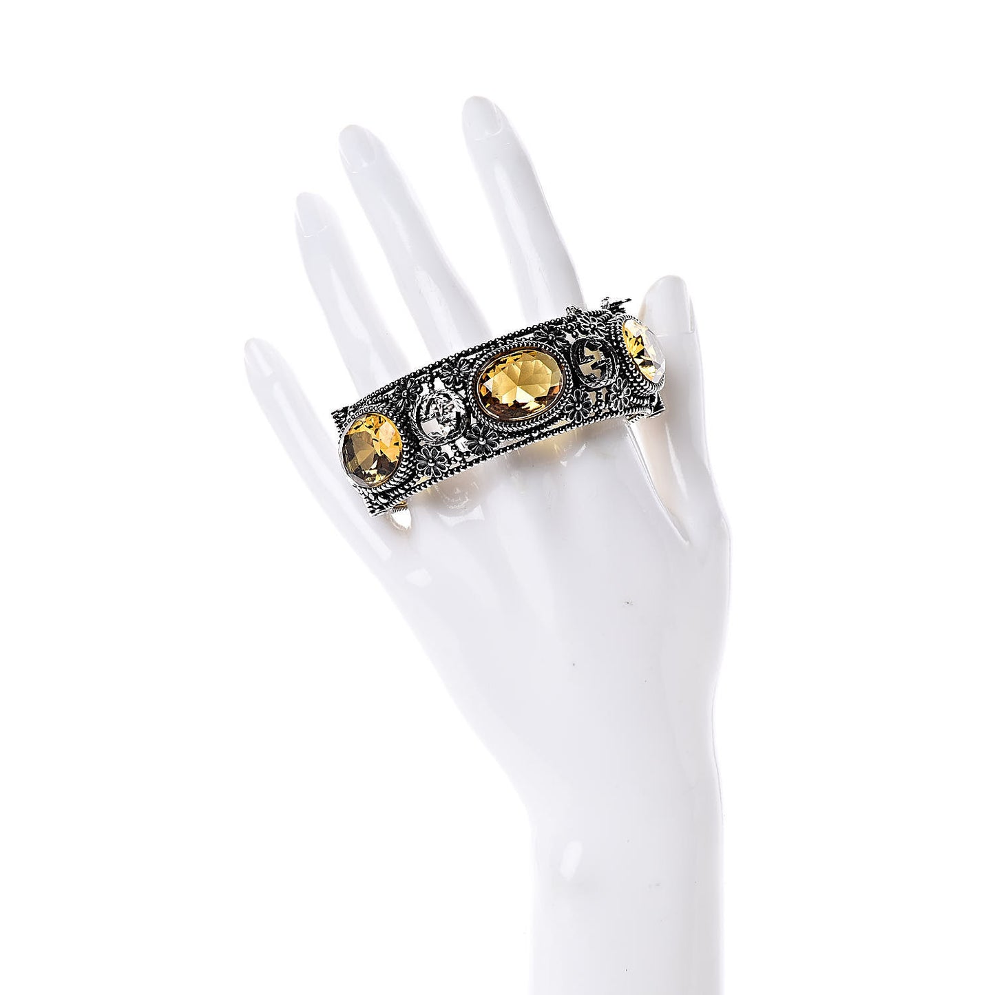 Sterling Silver Crystal Interlocking G Bangle Bracelet Yellow