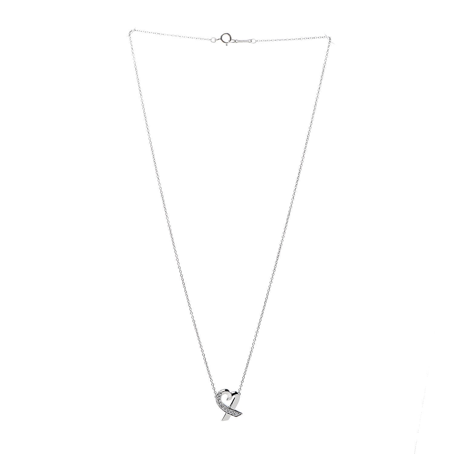 Tiffany 18K White Gold Diamond Small Paloma Picasso Loving Heart Necklace 3 of 7