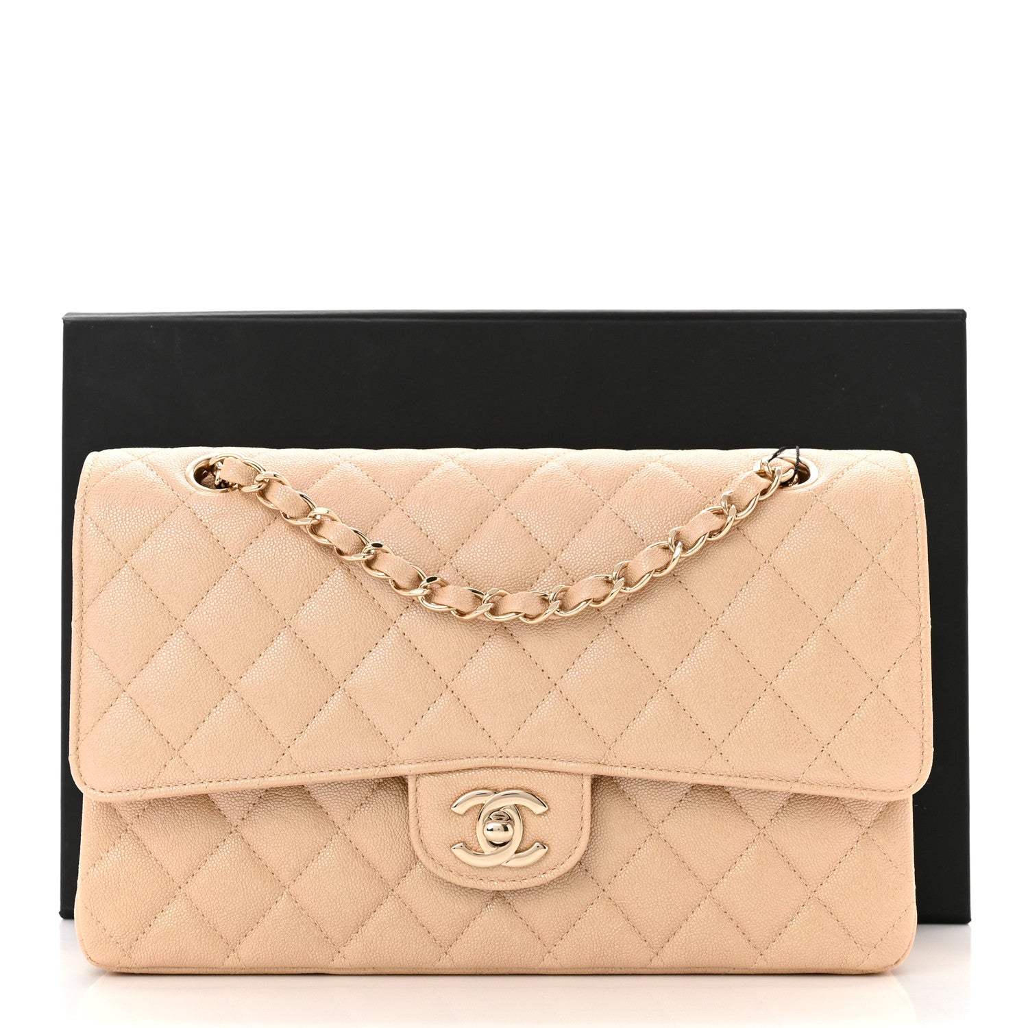 Chanel Iridescent Caviar Quilted Medium Double Flap Beige 11 of 11