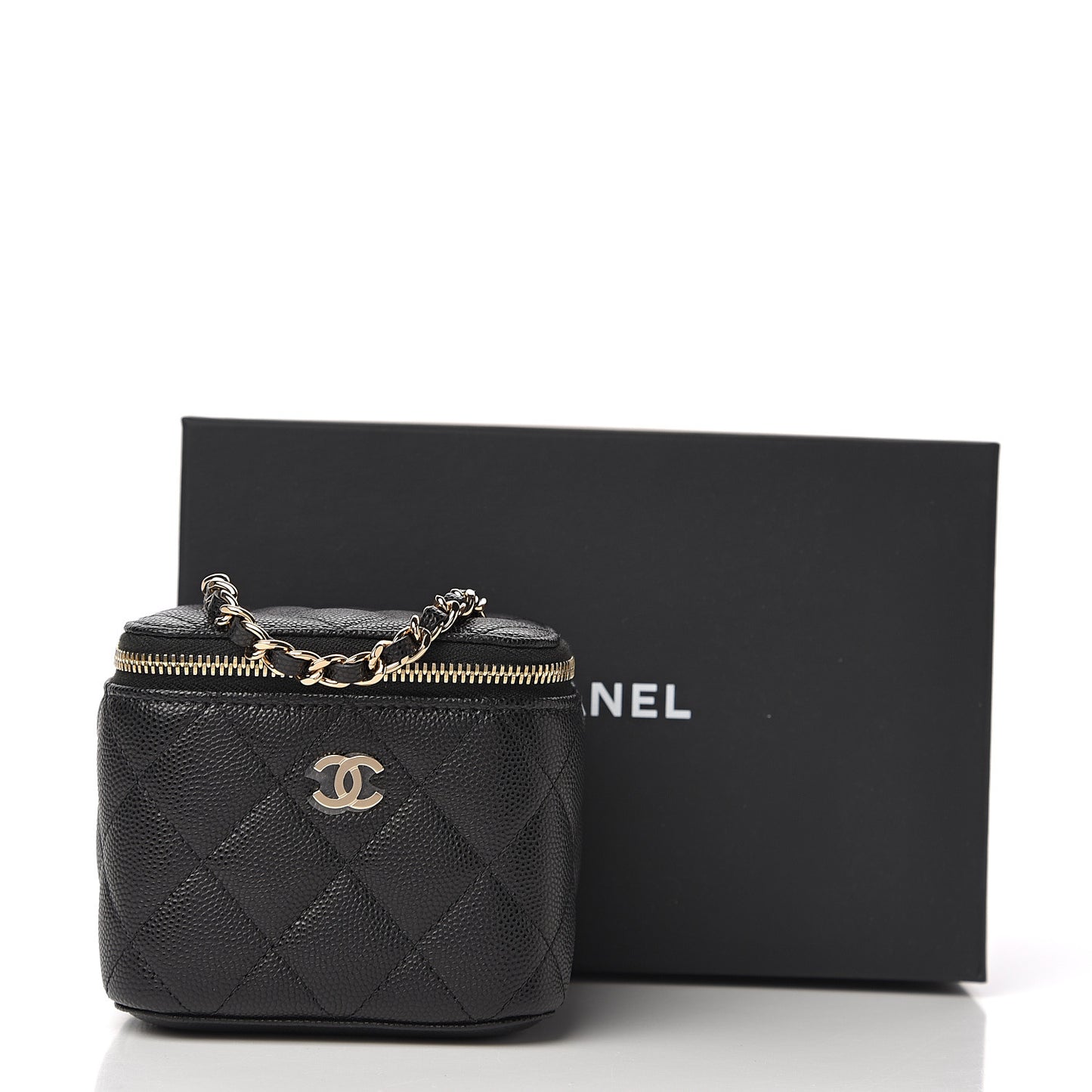 Caviar Quilted Mini Vanity Case With Chain Black