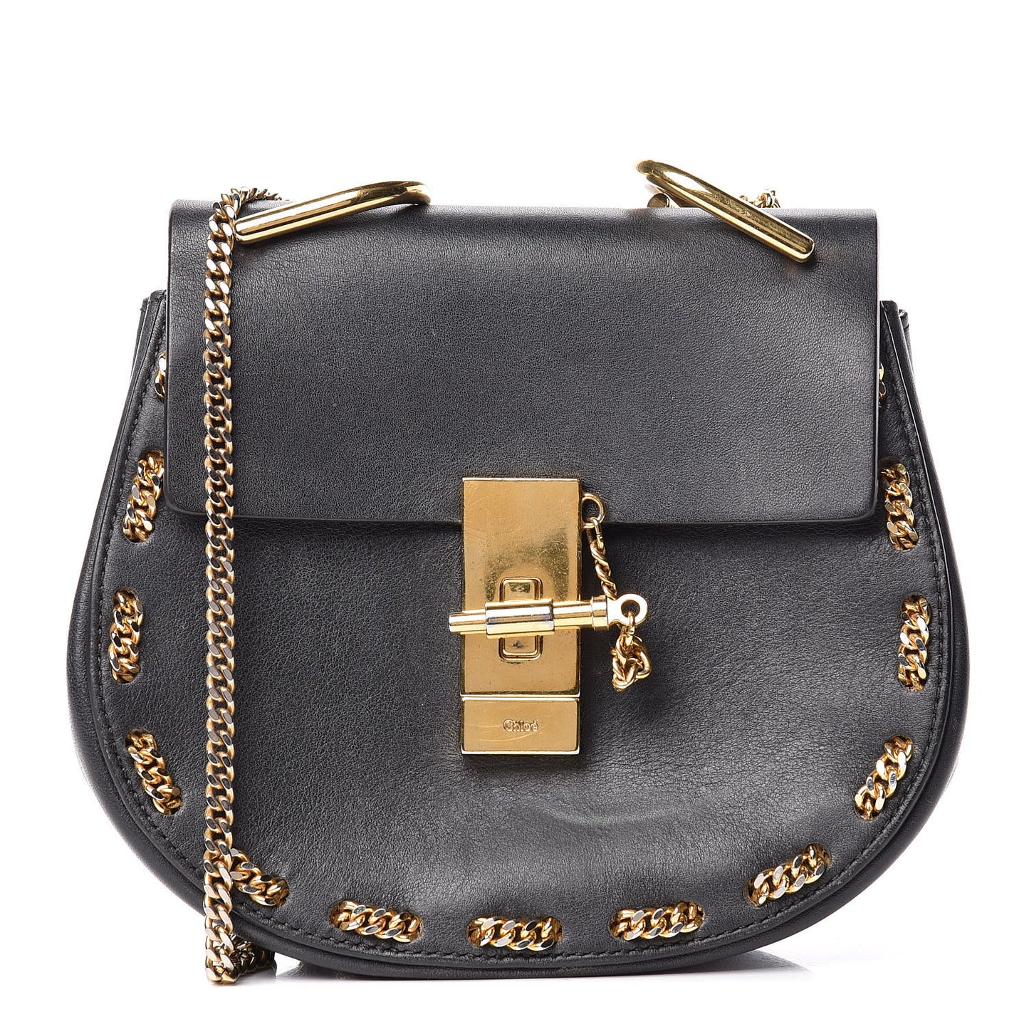 Calfskin Mini Drew Chain Shoulder Bag Black