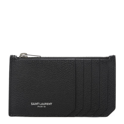 Saint Laurent Grained Calfskin 5 Fragments Zip Pouch Card Holder Black 1 of 7
