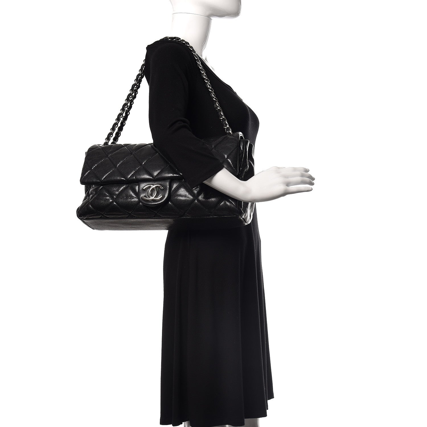 Chanel Glazed Caviar Medium Nature Flap Bag Black 2 of 16