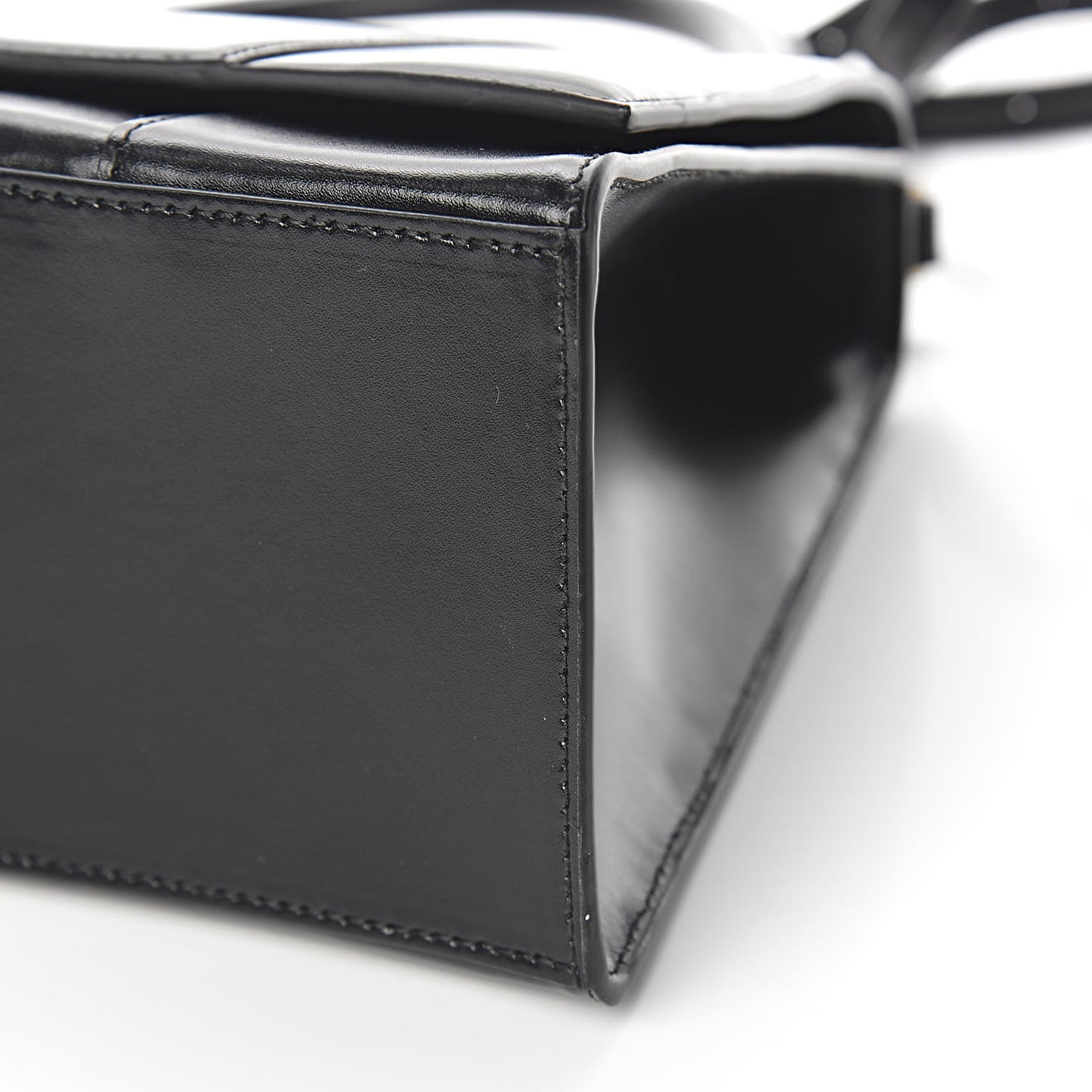 Shiny Box Calfskin Medium Hourglass Top Handle Bag Black