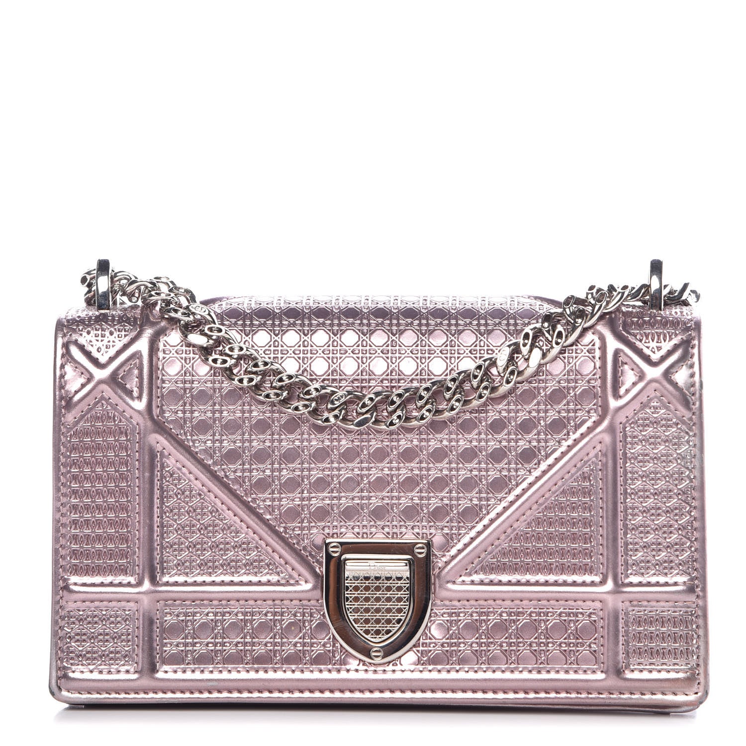 Christian Dior Metallic Patent Micro-Cannage Mini Diorama Flap Bag Pink 1 of 8