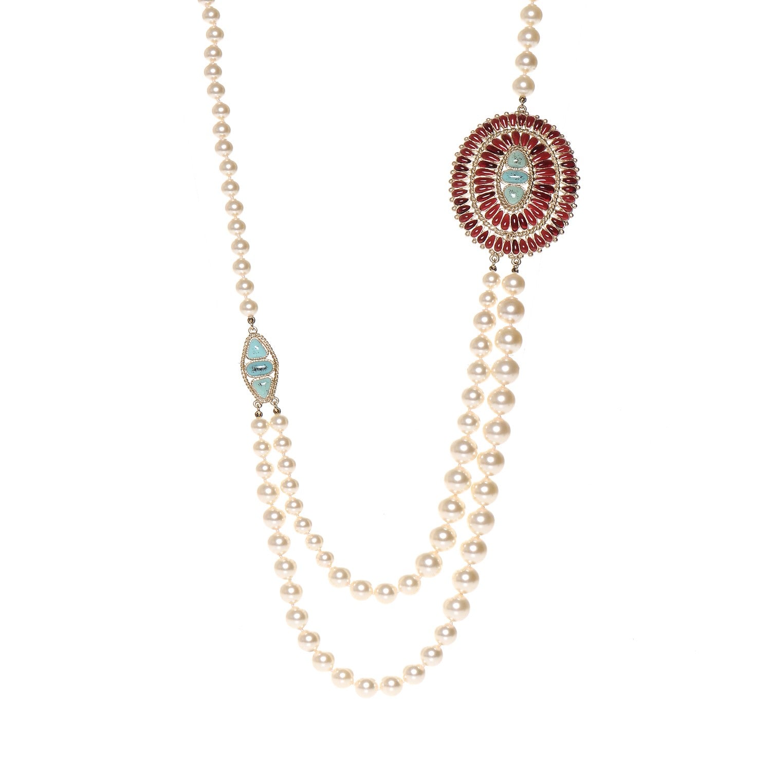 Chanel Graduated Pearl Gripoix Necklace Turquoise Burgundy 1 of 4
