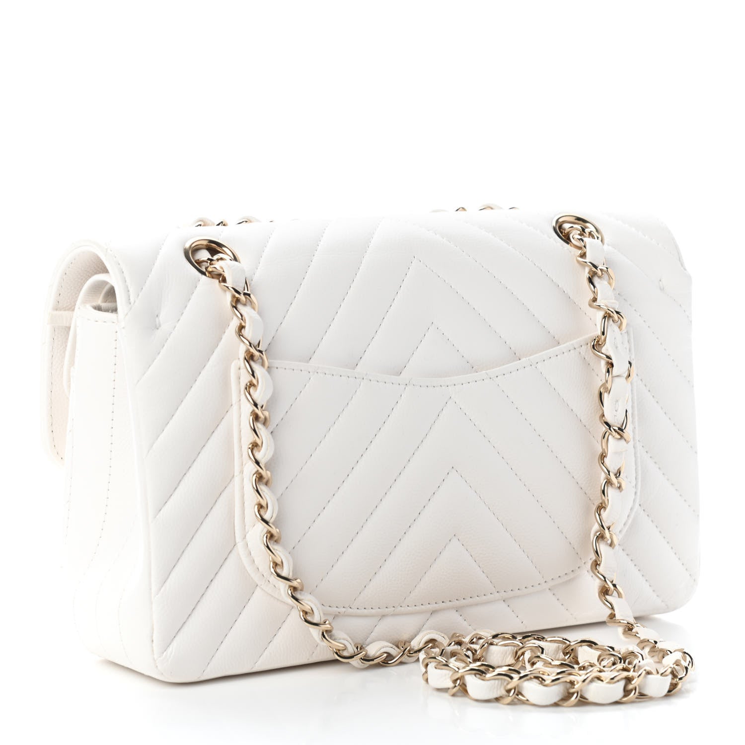Chanel Caviar Chevron Quilted Small Double Flap White 3 of 9