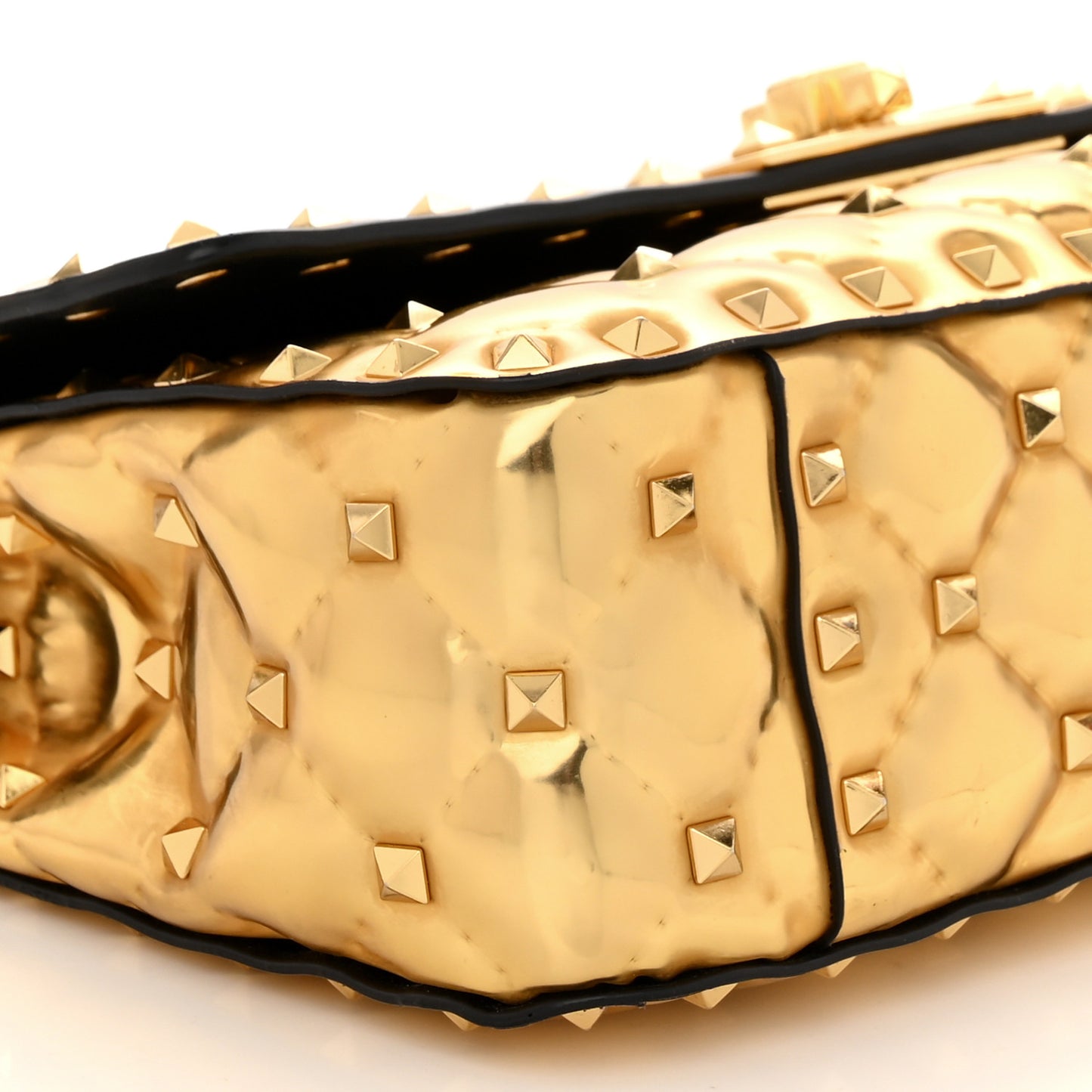 Metallic Patent Small Rockstud Spike Shoulder Bag Gold