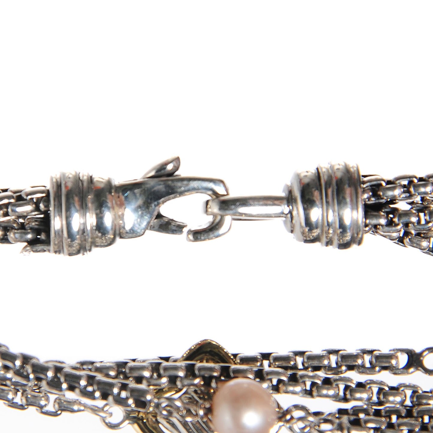 Sterling Silver 18K Yellow Gold Pearl Multistrand Quatrefoil Bracelet