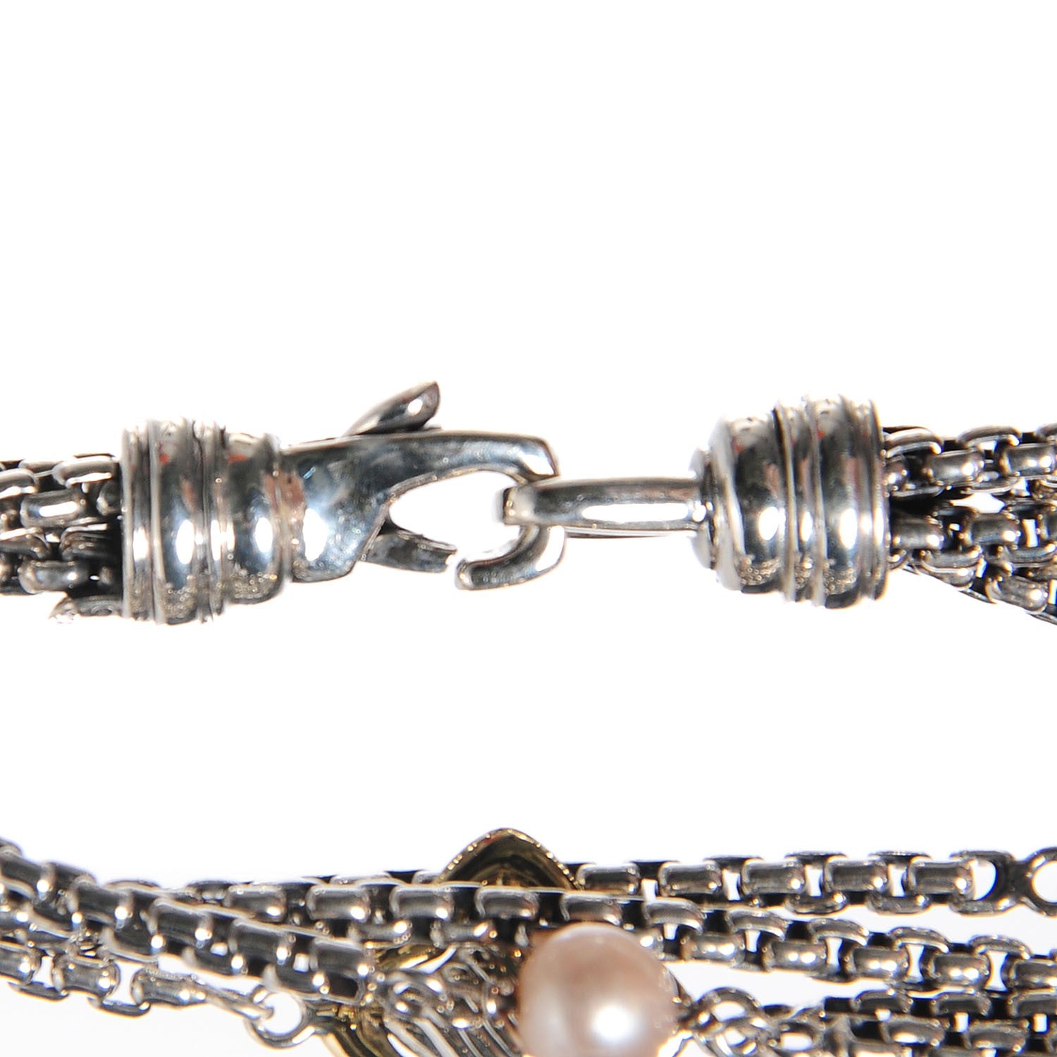 David Yurman Sterling Silver 18K Yellow Gold Pearl Multistrand Quatrefoil Bracelet 3 of 4