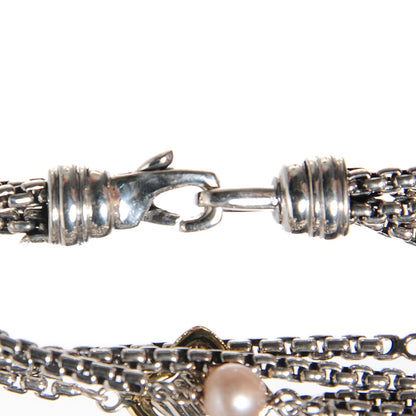 David Yurman Sterling Silver 18K Yellow Gold Pearl Multistrand Quatrefoil Bracelet 3 of 4
