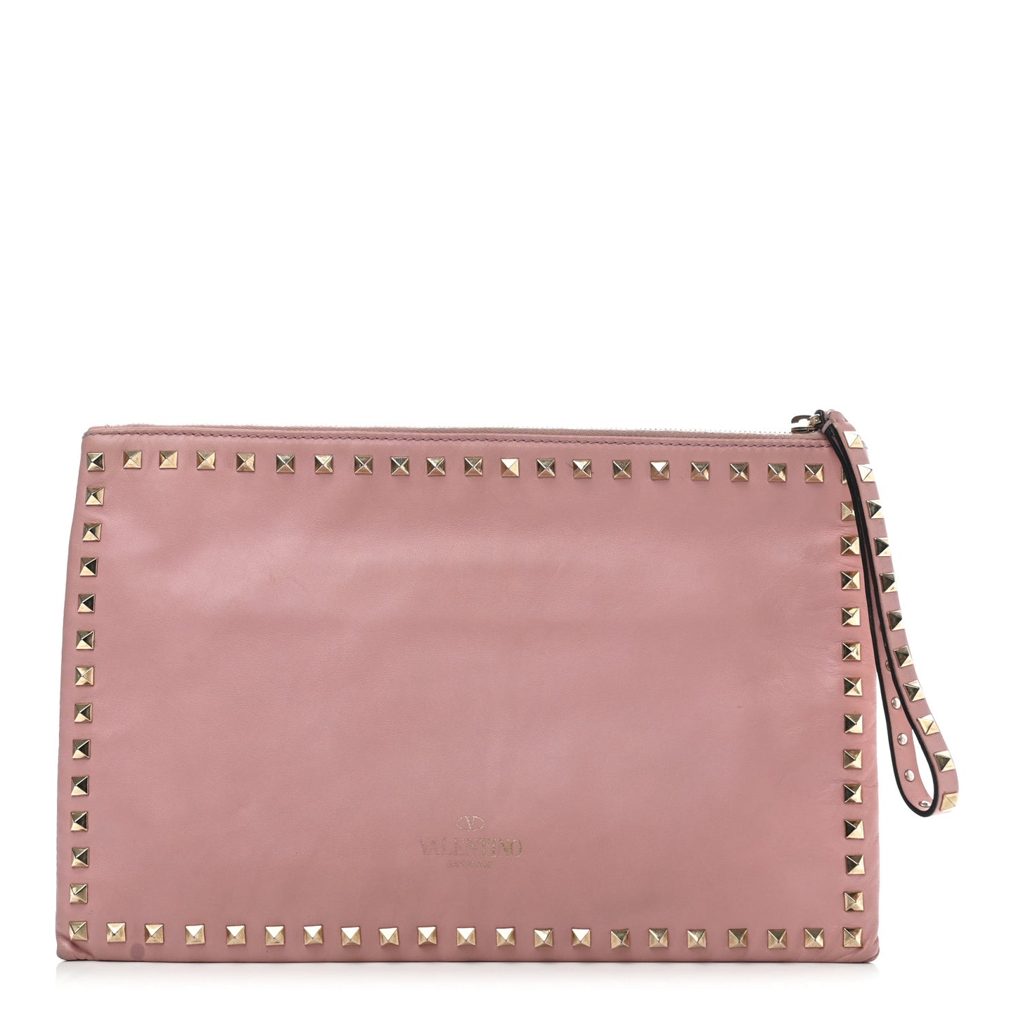 Vitello Large Rockstud Zip Wristlet Pouch Pop Gardenia