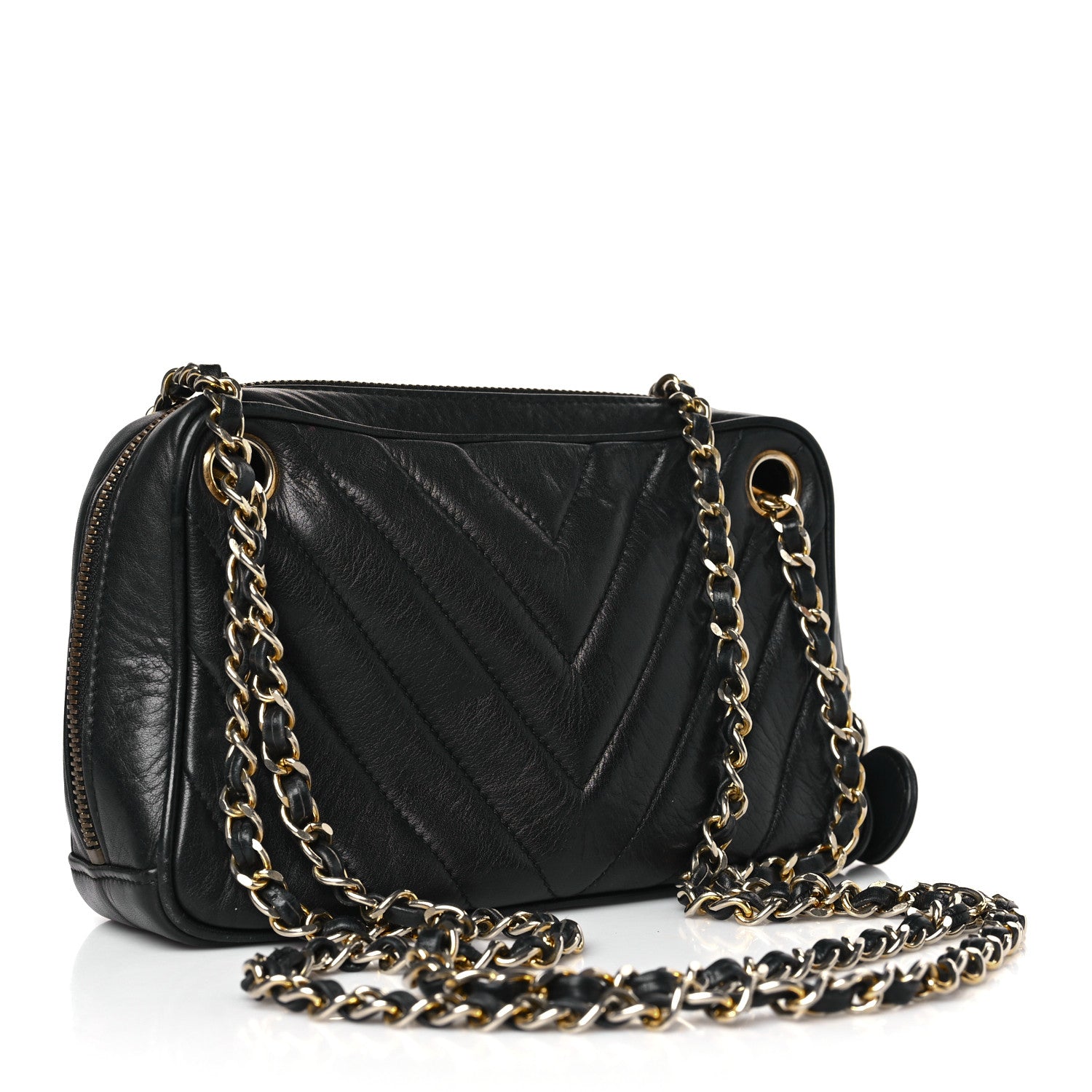 Chanel Lambskin Chevron Quilted Small Camera Case Black 3 of 10