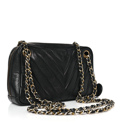 Chanel Lambskin Chevron Quilted Small Camera Case Black 3 of 10