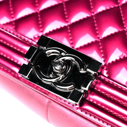 Chanel Metallic Patent Calfskin Quilted Medium Boy Flap Pink 12 of 18