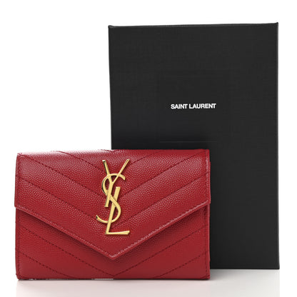 Saint Laurent Grain De Poudre Matelasse Chevron Small Monogram Envelope Wallet Rouge Eros 8 of 8