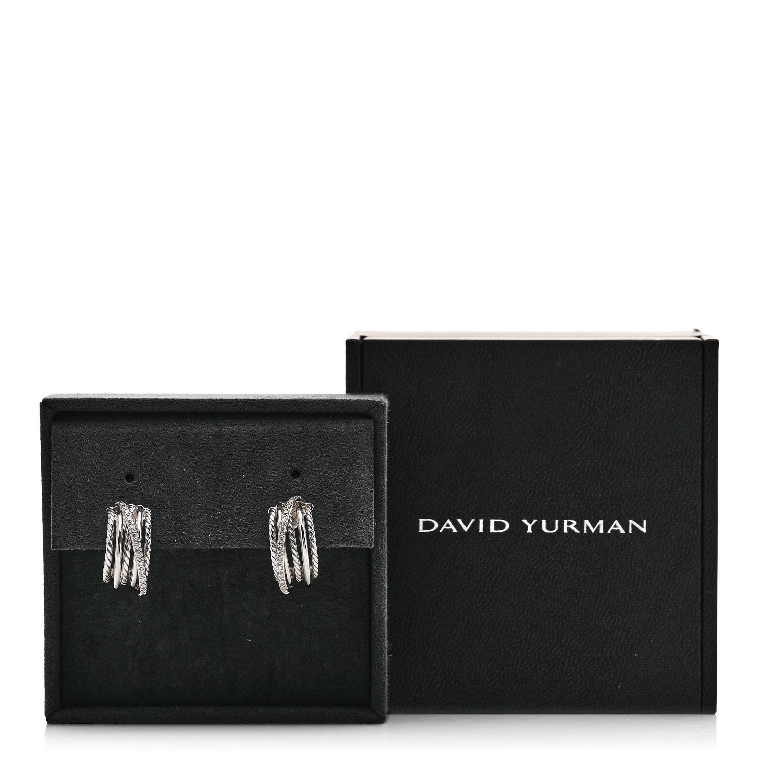 David Yurman Sterling Silver Diamond 10mm Crossover Cable Hoop Earrings 6 of 6