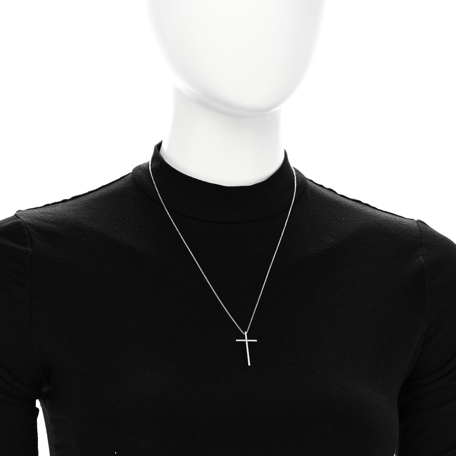 Tiffany 18K White Gold Diamond Metro Cross Pendant Necklace 2 of 5