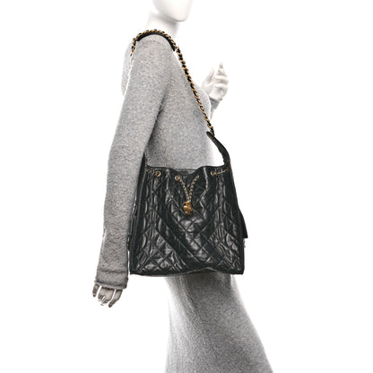 Chanel Shiny Crumpled Calfskin Quilted Medium Chanel 25 Handbag  Black 2 of 11