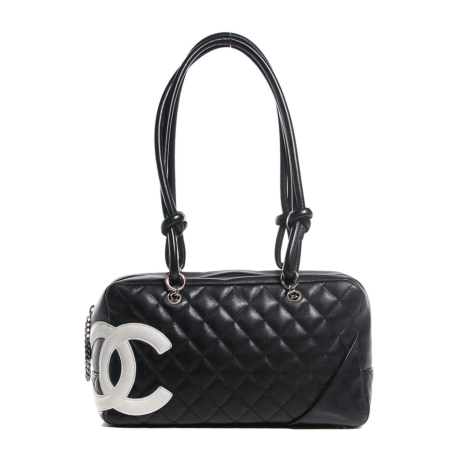 Calfskin Quilted Large Cambon Bowler Black White