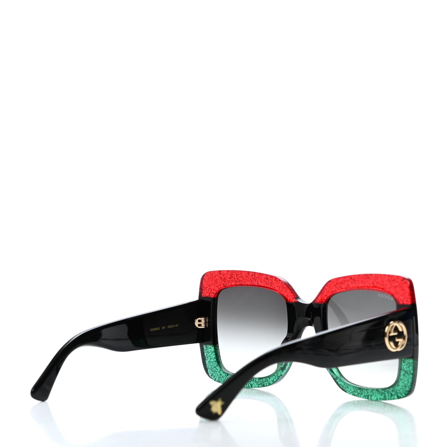 Gucci Acetate Square Frame Sunglasses GG0083S Glitter Red Black Green 4 of 4