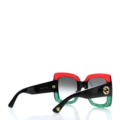 Gucci Acetate Square Frame Sunglasses GG0083S Glitter Red Black Green 4 of 4