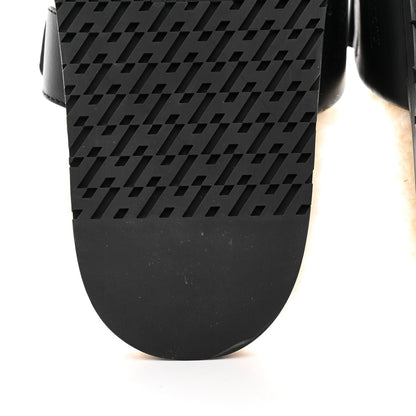Hermes Calfskin Woolskin Womens Chypre Sandals 39 Black Ecru 8 of 10