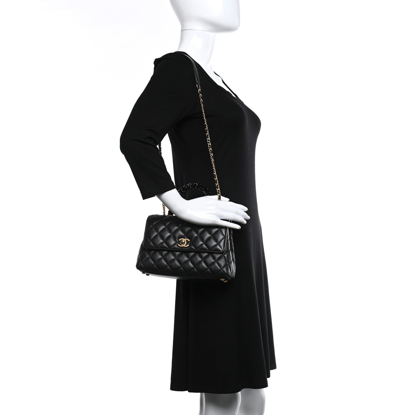 Calfskin Strass Quilted Mini Coco Handle Flap Black
