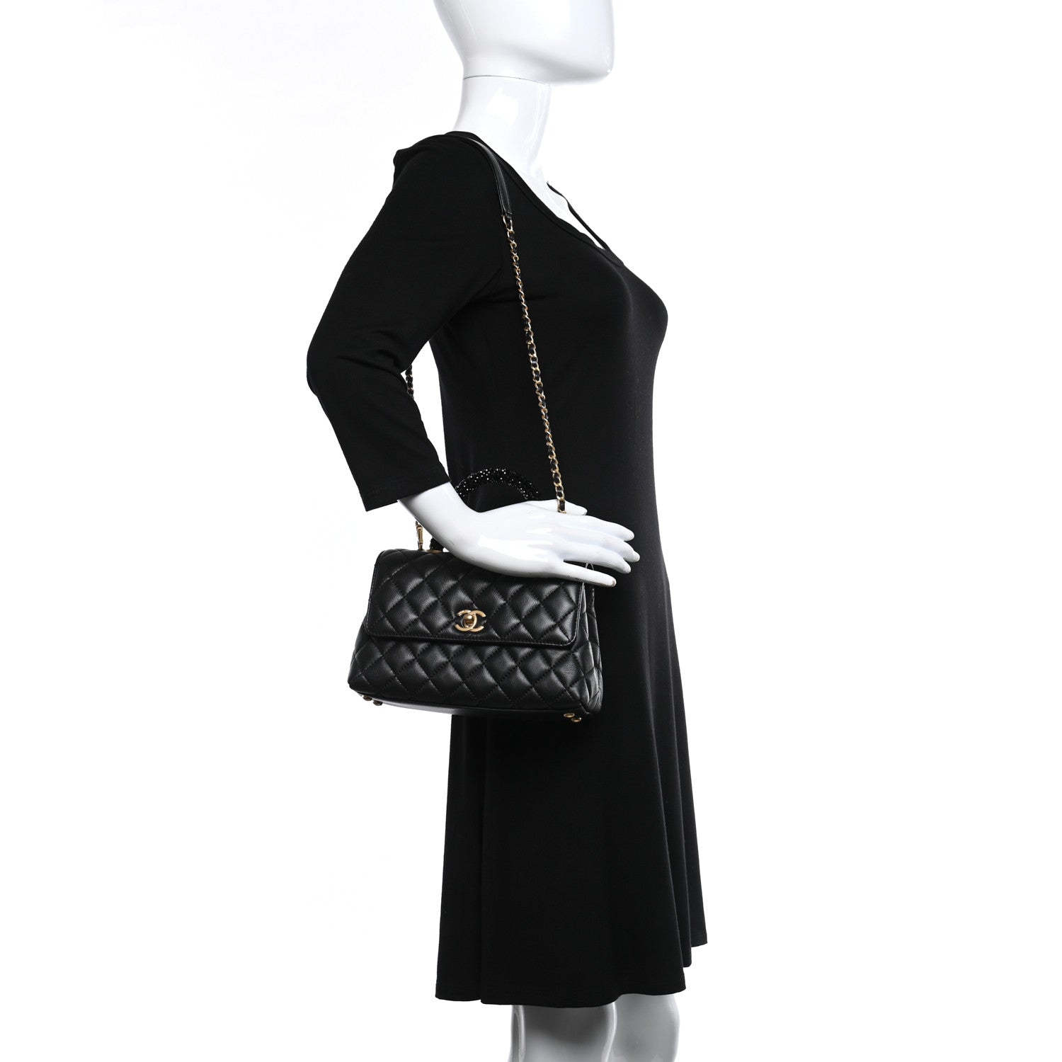 Chanel Calfskin Strass Quilted Mini Coco Handle Flap Black 2 of 10