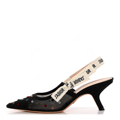 Christian Dior Mesh Ribbon Velvet Mini Dot J'Adior Slingback 65mm Pumps 37.5 Black Multicolor 1 of 11