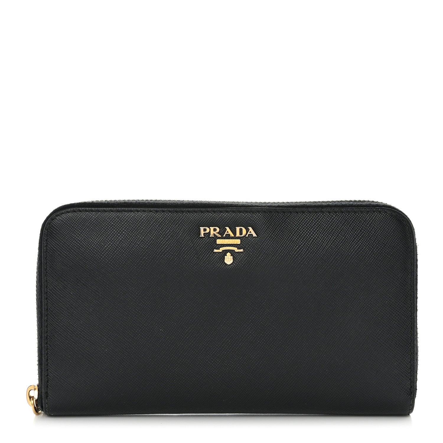 Prada Saffiano Metal Zip Around Wallet Black 1 of 15