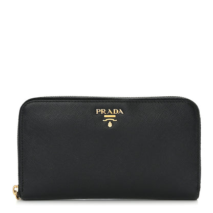 Prada Saffiano Metal Zip Around Wallet Black 1 of 15