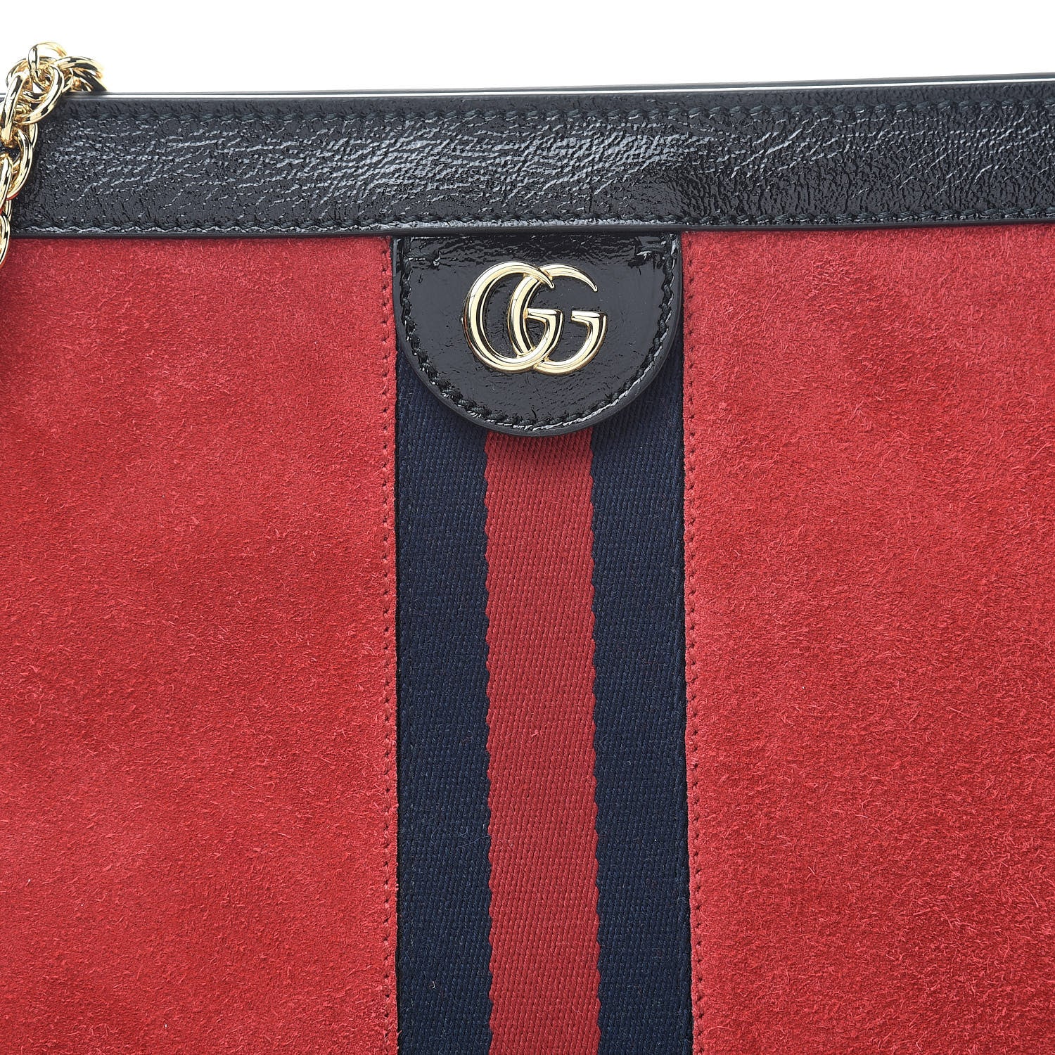 Gucci Suede Patent Web Medium Ophidia Chain Shoulder Bag Hibiscus Red Black 8 of 13