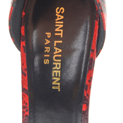 Saint Laurent Snake Calfskin Embossed Jane 105 Ankle Strap Sandals 40 Red Black 7 of 10