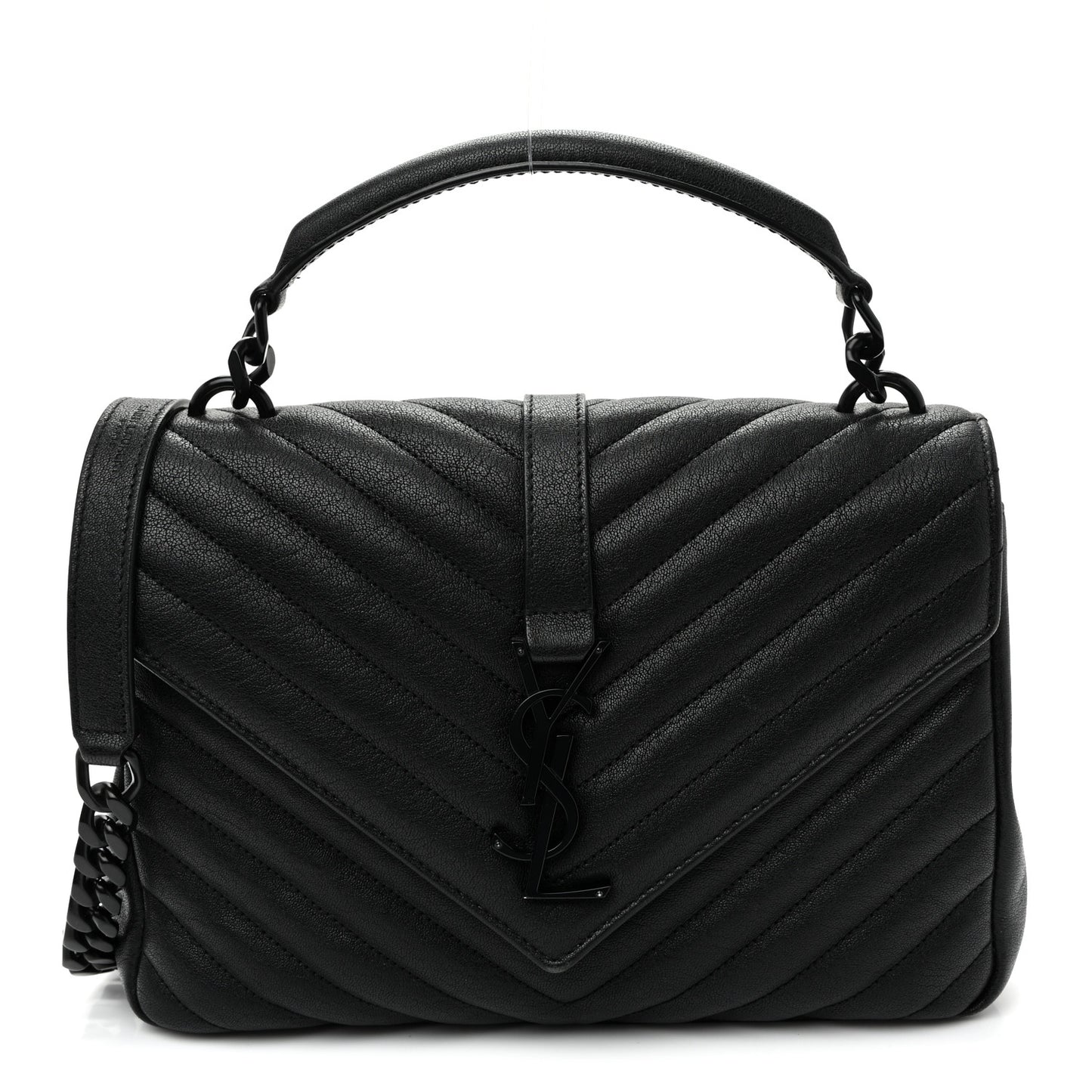 Sheepskin Matelasse Chevron Monogram Monochrome Medium College Bag Black
