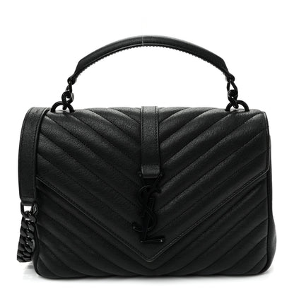 Saint Laurent Sheepskin Matelasse Chevron Monogram Monochrome Medium College Bag Black 1 of 9