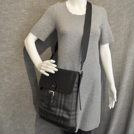 Nylon Tonal Check Messenger Bag Black
