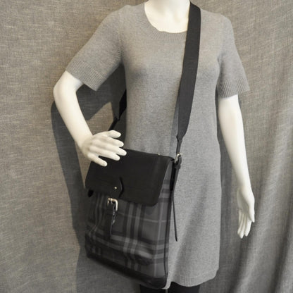 Burberry Nylon Tonal Check Messenger Bag Black 3 of 9