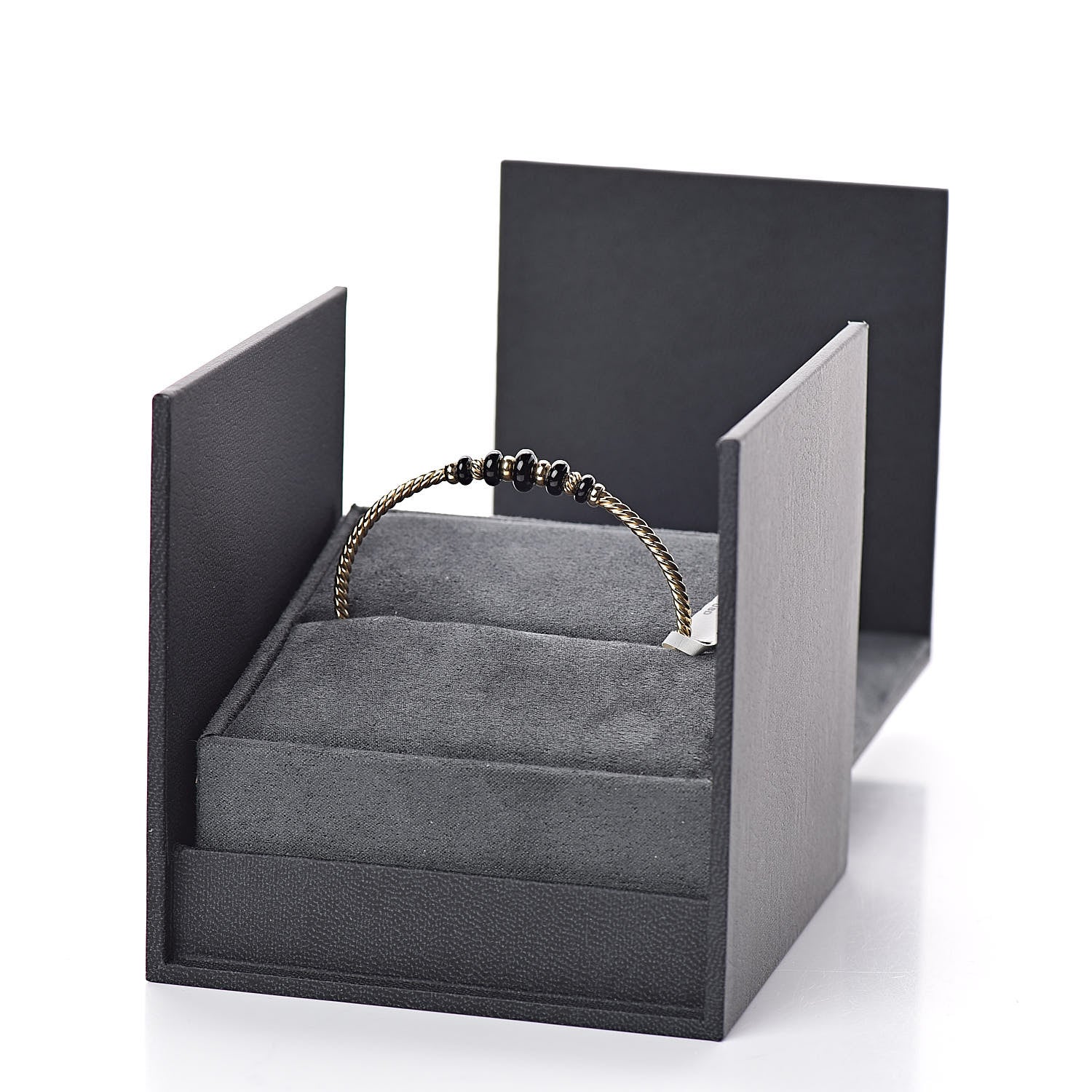 David Yurman 18K Yellow Gold Black Onyx Rio Rondelle Cabled Cuff Bracelet 5 of 5