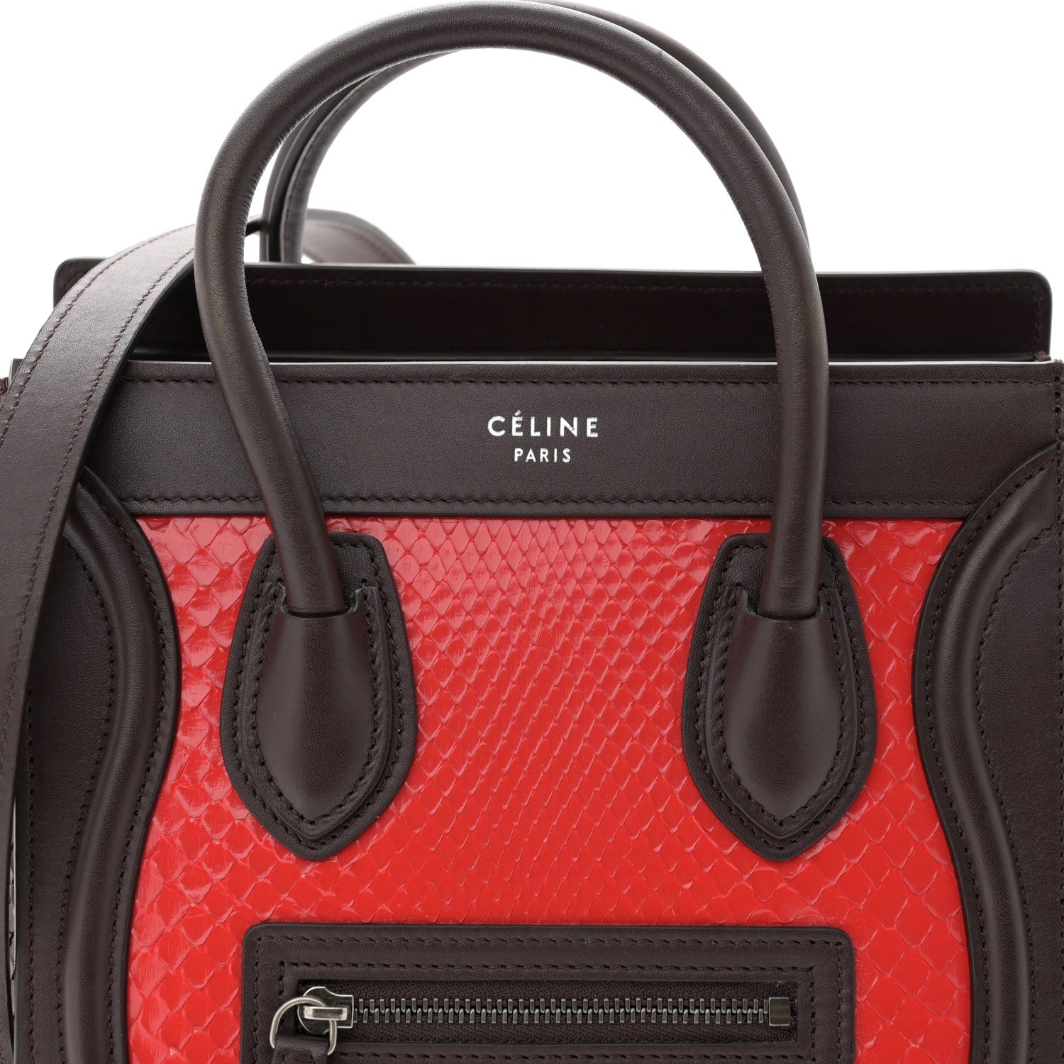 Celine Snakeskin Smooth Calfskin Nano Luggage Chili 7 of 9