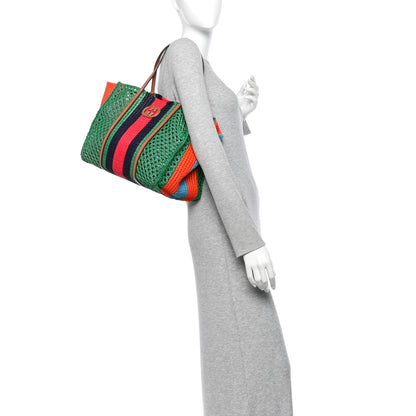 Gucci Raffia Web Woven Medium Interlocking G Tote Green 2 of 10