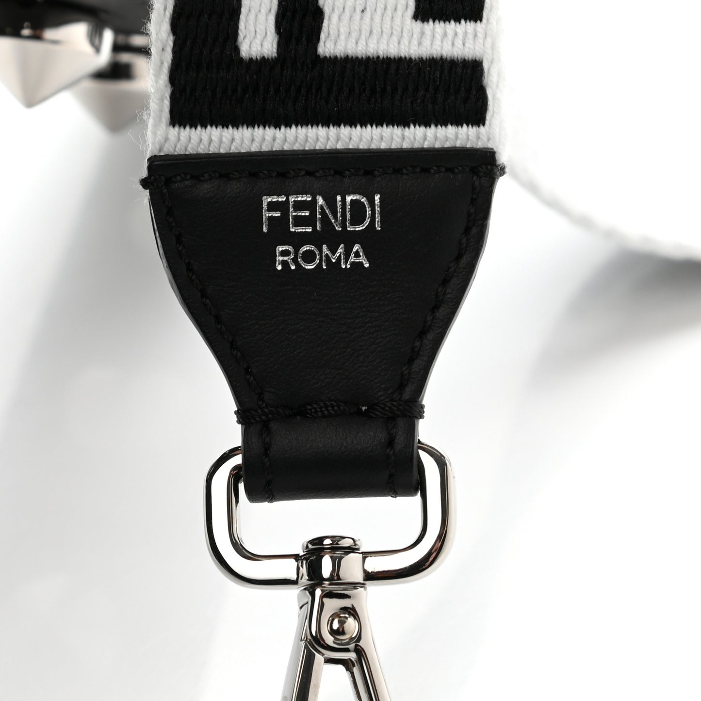 Canvas Calfskin FF 1974 Studded Strap You Black White
